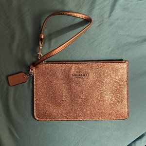 Coach Metallic Gold Star Glitter Sparkle Zipper Closure Wristlet - Coin Wallet